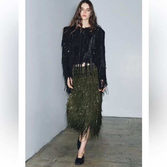 Zara ZW COLLECTION LIMITED EDITION FRINGED SEQUIN SKIRT - Picture 7 of 13